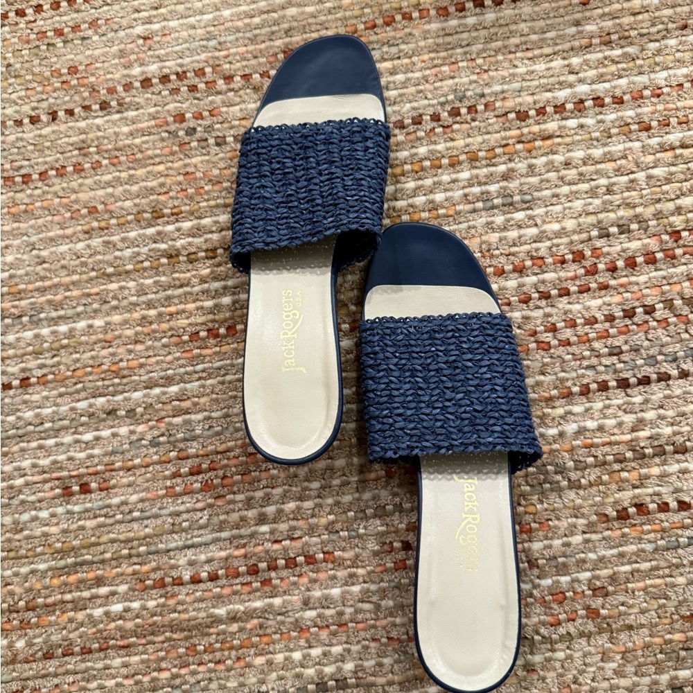 Jack Rogers Navy and Cream Woven Sandals